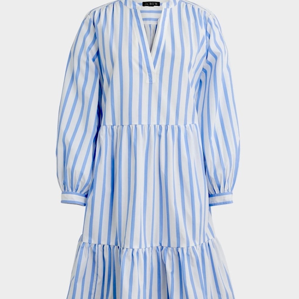 J. Crew Tiered Cotton Poplin Dress in Barrie Stripe Lightweight & Swingy, NWT S